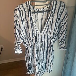 En Creme Blue and White Striped Jumpsuit